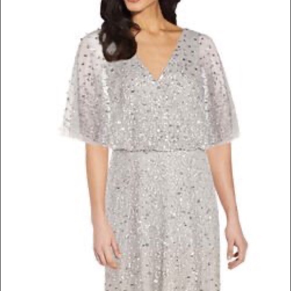 Adrianna Papell Beaded Flutter Sleeve 